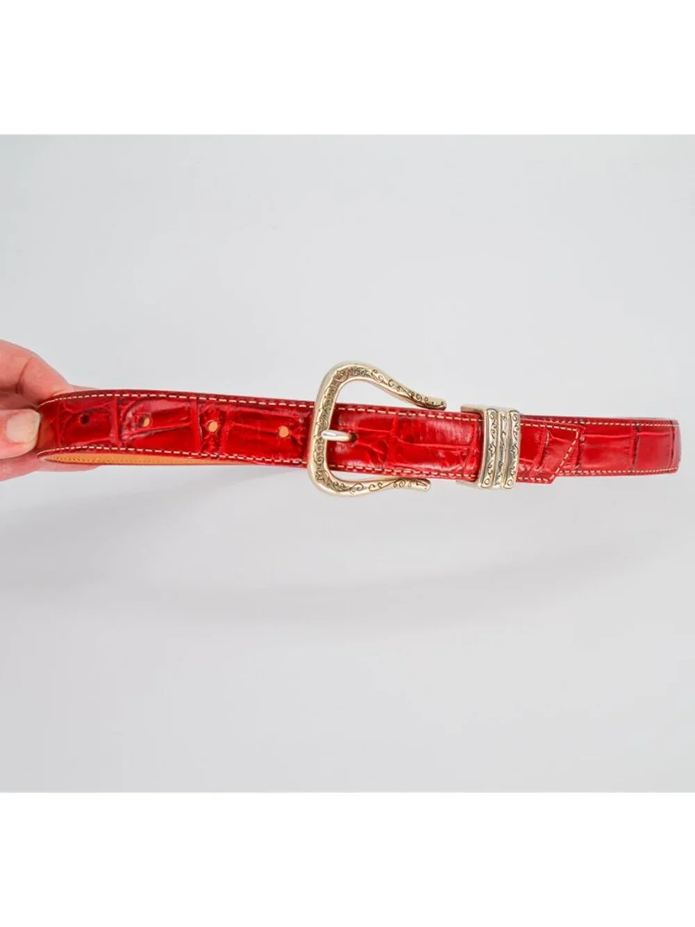 Brighton Faux Croc Embossed Slim Skinny Belt Red Small 28